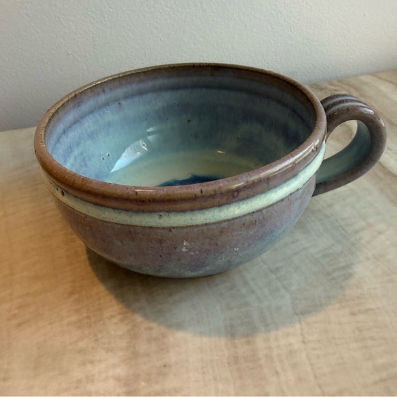 Handcrafted Ceramic Soup Mug in Blue and Brown by Iris Minc - Picture 9 of 11